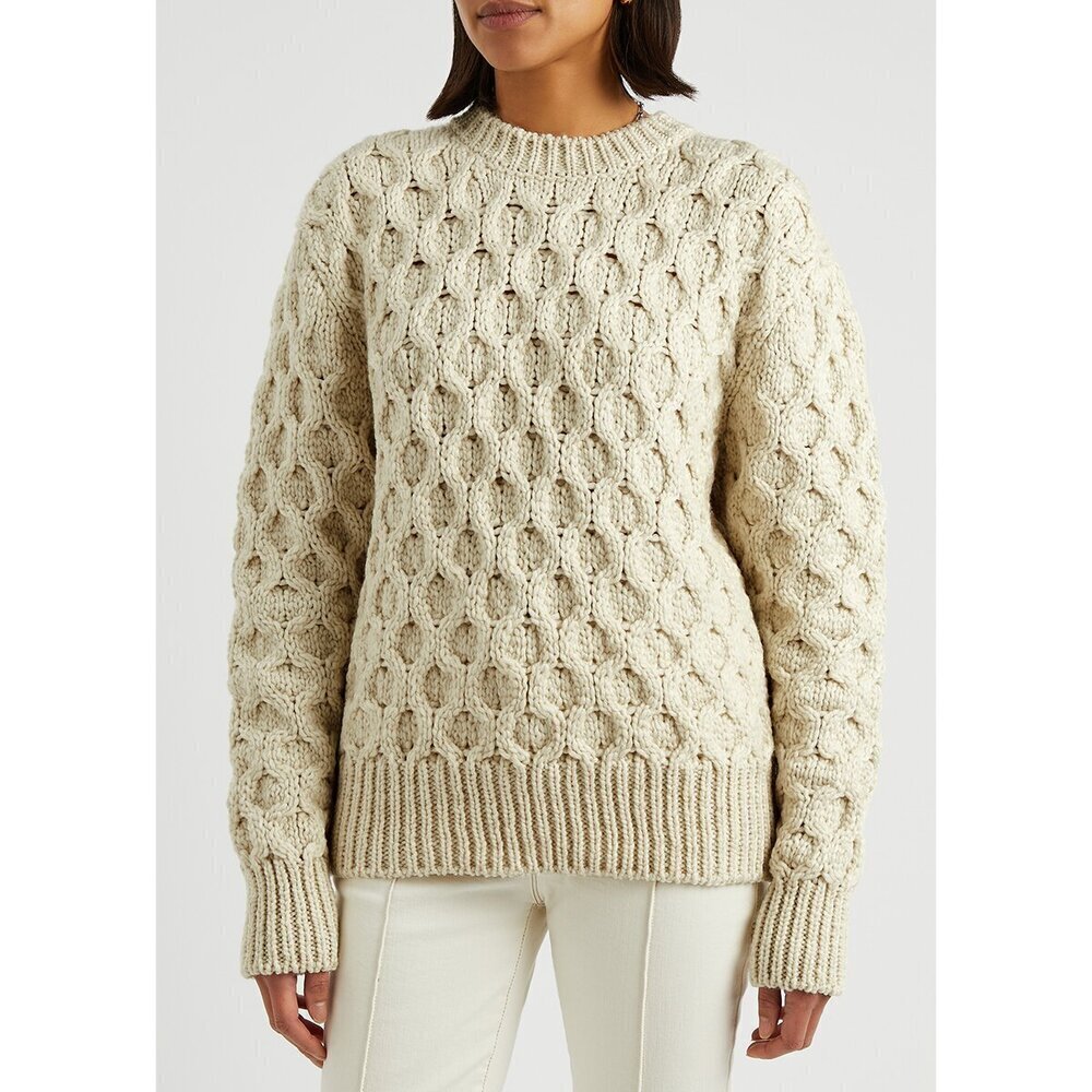 A.L.C. Fisherman Nel Chunky-Knit Wool-Blend Jumper Sweater Cream Size XS NWT
